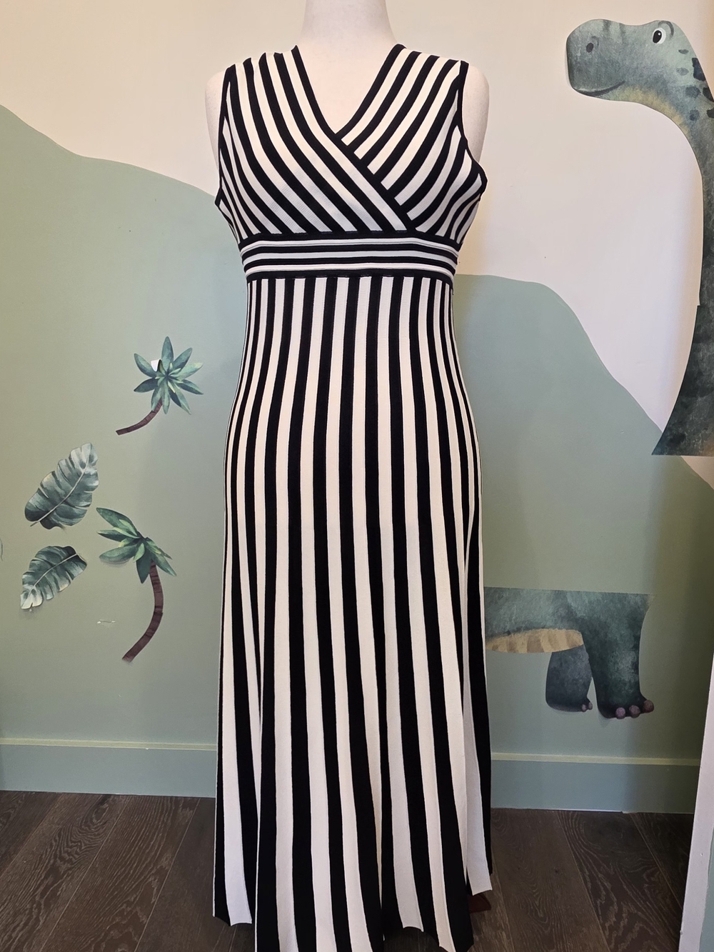 Motivi Black and White Vertical Stripe Maxi Dress